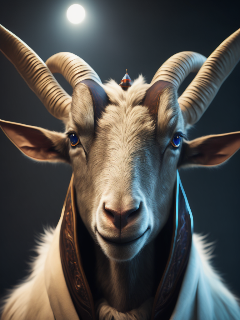 Portrait of a goat's head wearing a catholic pope's dress, cinematic lighting, cyberpunk, octane render, color grading, shot on 35 mm lense, depth of field, dof, tilt blur, shutter speed, white balance, super resolution, hdr, megapixel, pro photo rgb, halfrear lighting, backlight, natural lighting, incandescent, optical fiber, moody lighting, global illumination, path tracing, studio lighting, soft lighting, -ray tracing --diffraction grading --chromatic aberration --gb displacement --ambient occlusion --txaa --post processing -- cell shading --tone mapping --cgi --vfx--insanely detailed and intricate