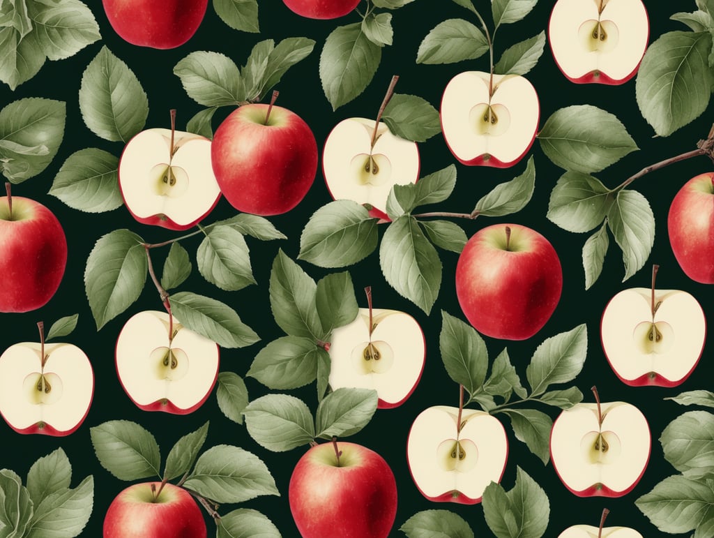 Botanical print. apples with leaves