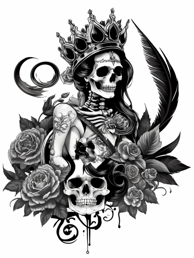 A vector art of a queen skeleton tattoo