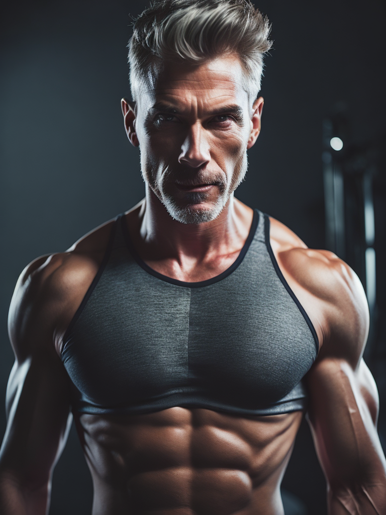 Image of a man 50 years old, focusing on health and longevity, fitness, in an office or gym