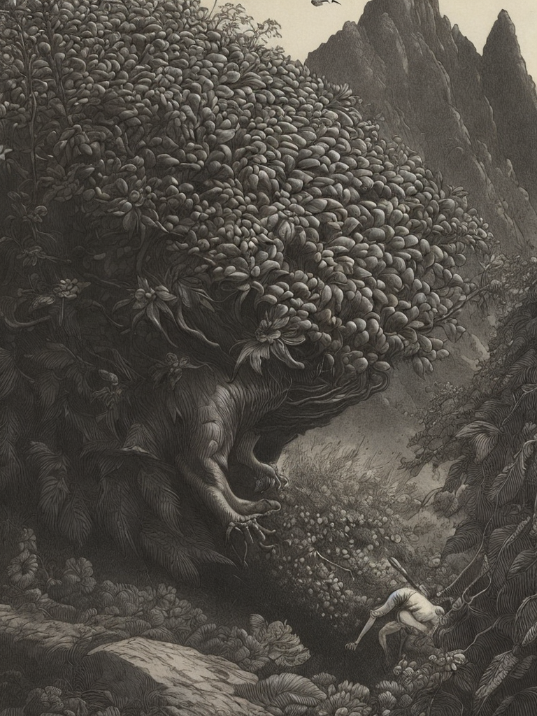 human nearly completely rotten crawling up a mountain to reach the last flower on earth by ernst haeckel