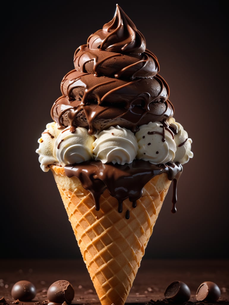 chocolate ice cream cone on chocolate background