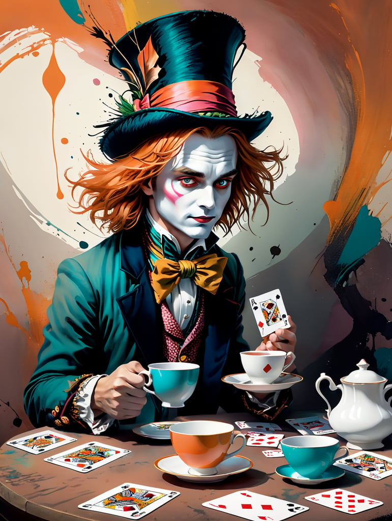 Mad hatter's tea party include teacup and playing cards