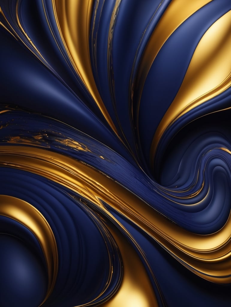 Fluid abstract background, dark indigo, gold, art