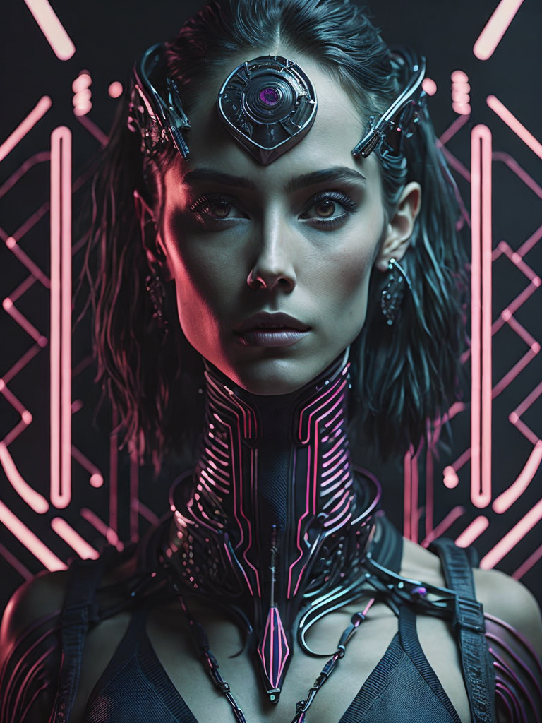 A cybernetic goddess, vaporwave aesthetic, colorful, psychedelic, digital painting, artstation, concept art, smooth, sharp focus, illustration
