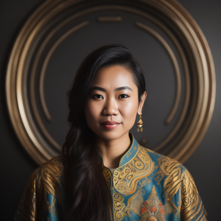 A portrait of a female Filipino creative professional in a studio with white background, midshot