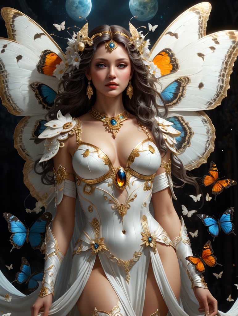 create a psyche goddess astrological costume she is depicted with butterfly include venus she’s mostly seen wearing white