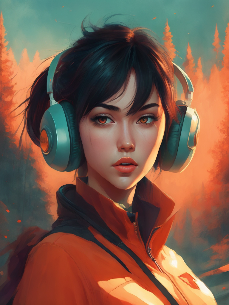 Beautiful girl listening to relaxing music with her headphones that takes her to a surreal forest, art by ilya kuvshinov and wlop, intricate, sharp focus, trending on artstation