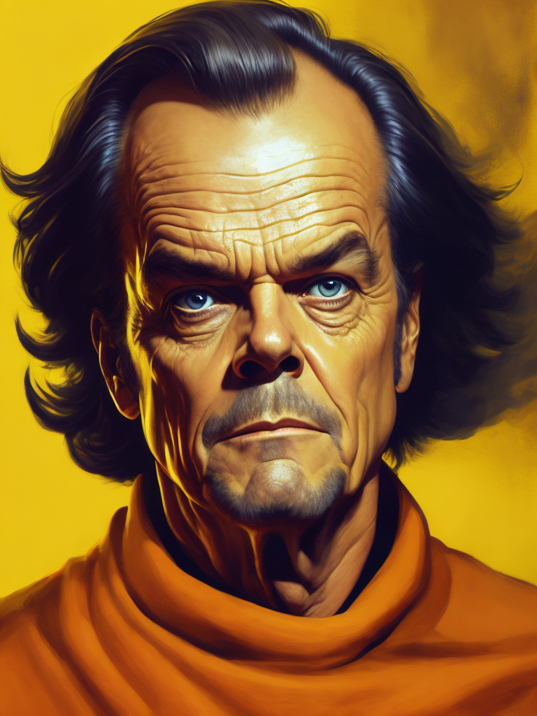 Jack Nicholson, Hero portrait, Illustration, Painting, Fantasy, Sci-Fi, Cover Art, USA , style of Vincent Di Fate