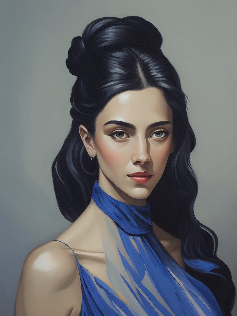 Portrait of a woman in a blue dress, Painting, Oil, Tempera, Portrait, Cubism, style of Alice Bailly