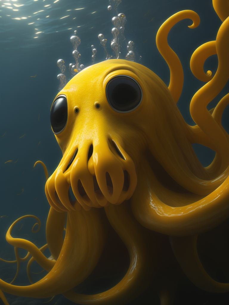 yellow octopus smiling under water