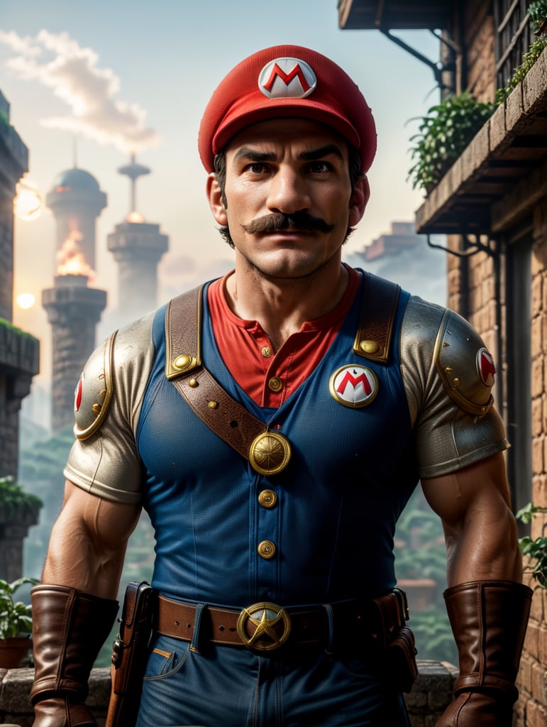 cinematic still of Super Mario, highly detailed, realistic skin and clothes, epic lighting