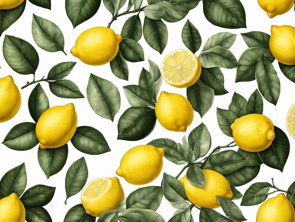 Botanical print. lemons with leaves