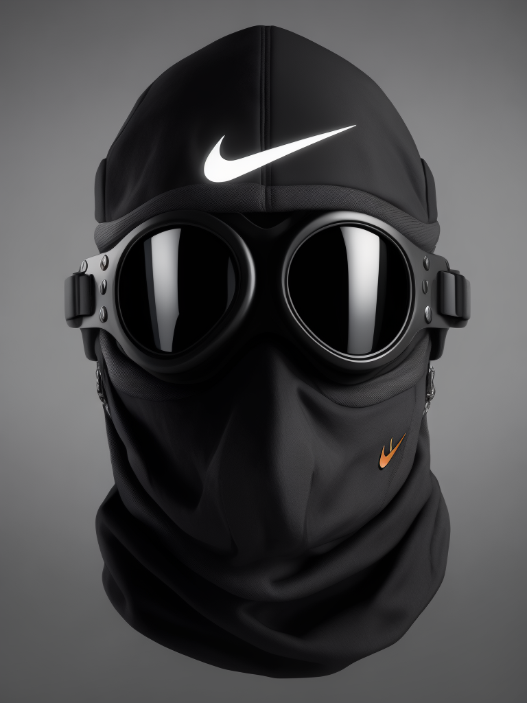Nike goggles ski black mask, Gray background, dark atmosphere, high quality details