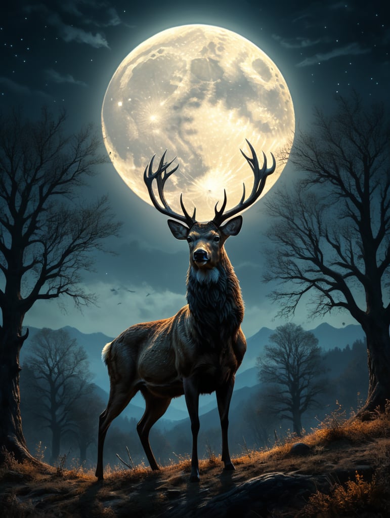 deer silhoutte and fullmoon