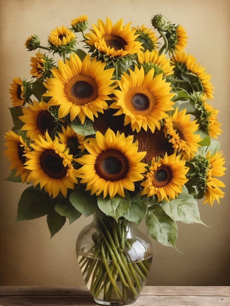 Fresh Sunflower Flowers bouquet Poster. Size 16 inch width and 12 inch high