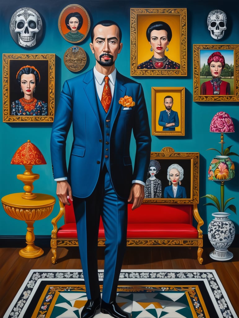 The man who took a debt for a house to death, style of Catherine Nolin, Painting, Acrylic, Oil, Portrait, Interior, USA