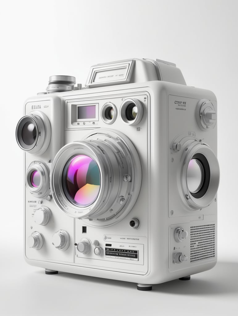 product photo, (retro cyber tech), reflective, Ella Guru, f8 aperture, a 3D render