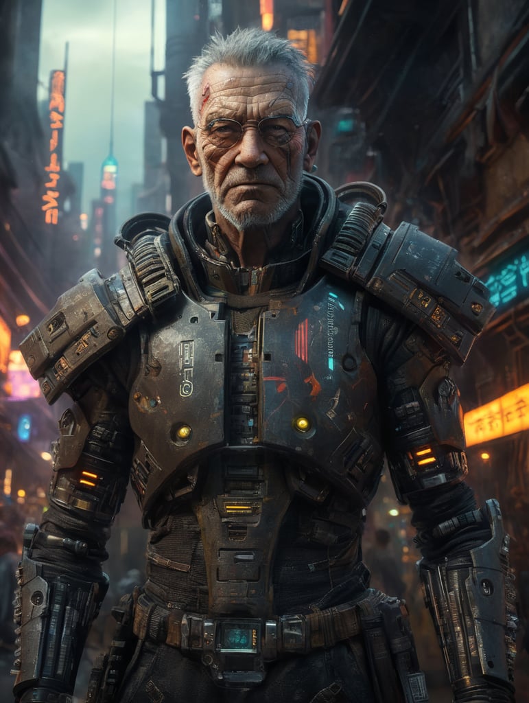 um velho cyber punk de frente