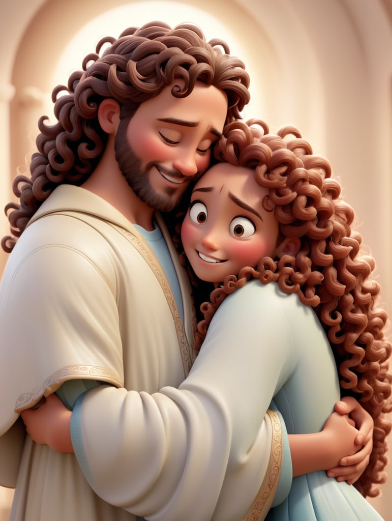 Curly girl hugging Jesus