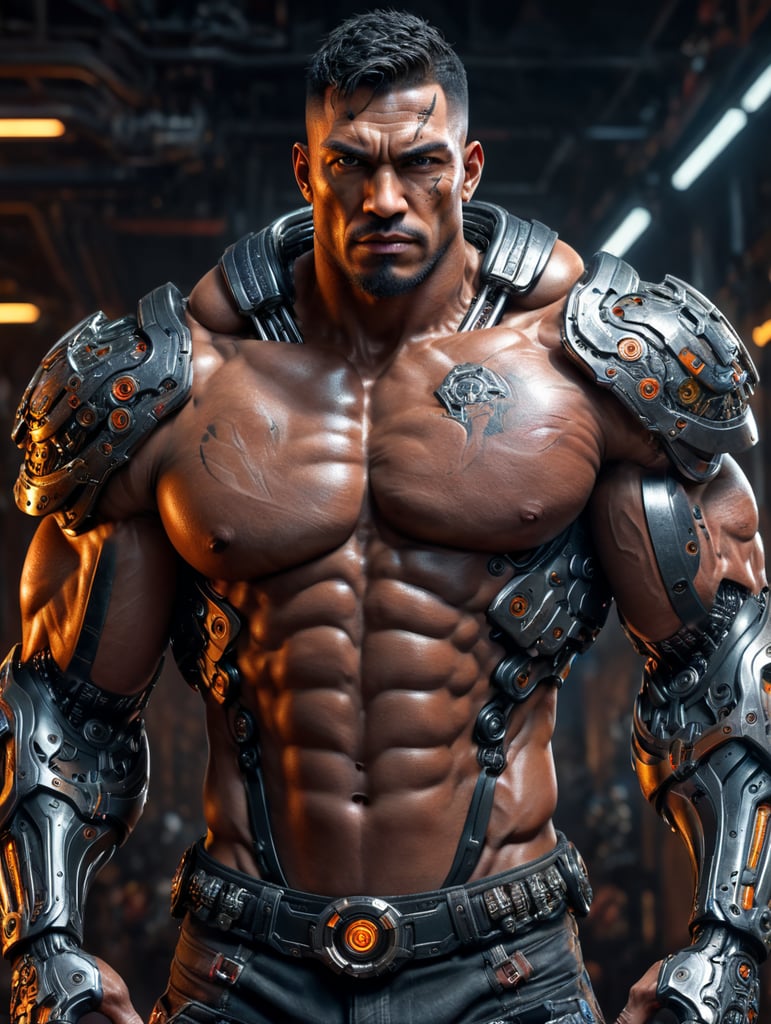6'2' male muscle ripped cyborg big arms big chest