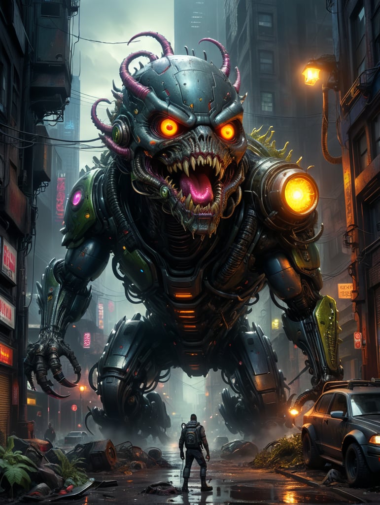 a worm attacking a cyberpunk creature mutant