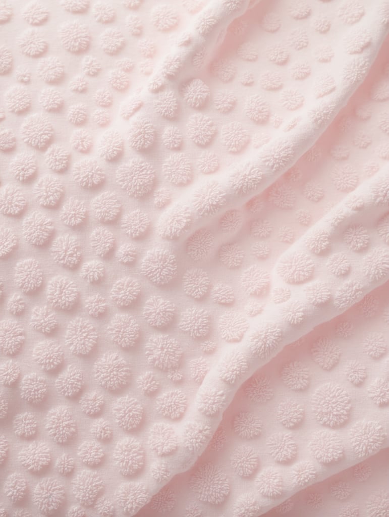 Create a Sherpa fabric texture with a floral pattern in baby pink color, giving it a fluffy and cozy feel.