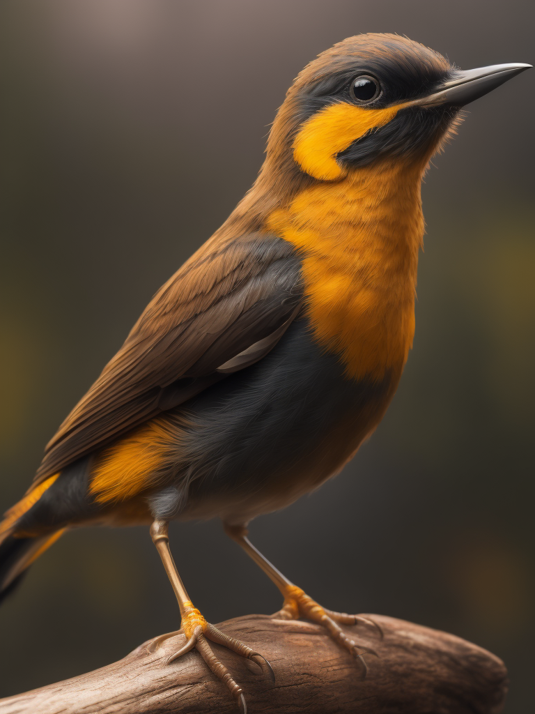 A tiny birdy,looking like a nightingale, just yellow and orange,about 2 cm long. It is standing on an inex finger of a human hand.