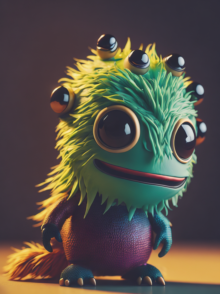 Cute monster toy, Vivid saturated colors, studio photo, professional photo, Rich colors, Detailed image, 3d render, octane render, gradient background