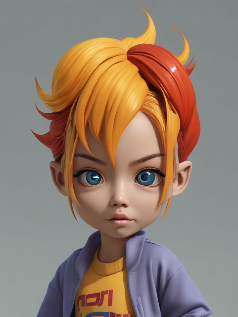 Cute 3d character, korean fashion, colorful hair, blender render, y2k, art toy, creative