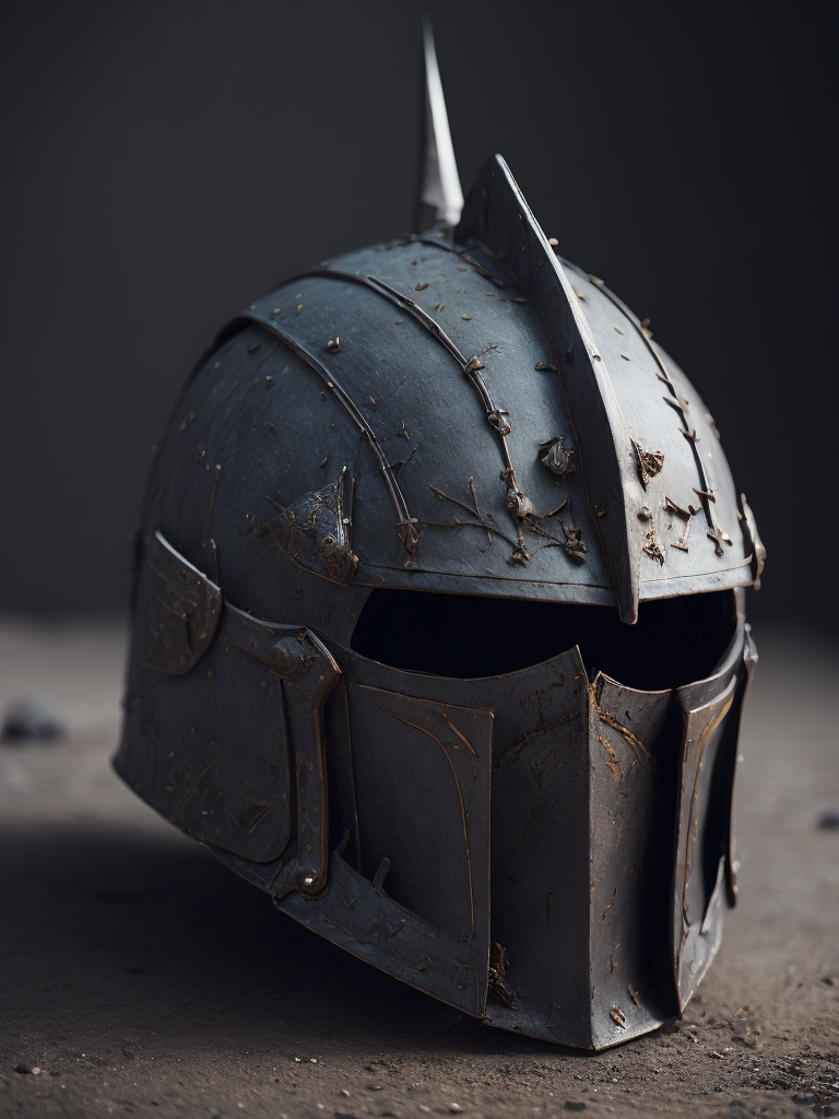 Art of a Sapartan knight's helmet, fallen to the ground after a battle