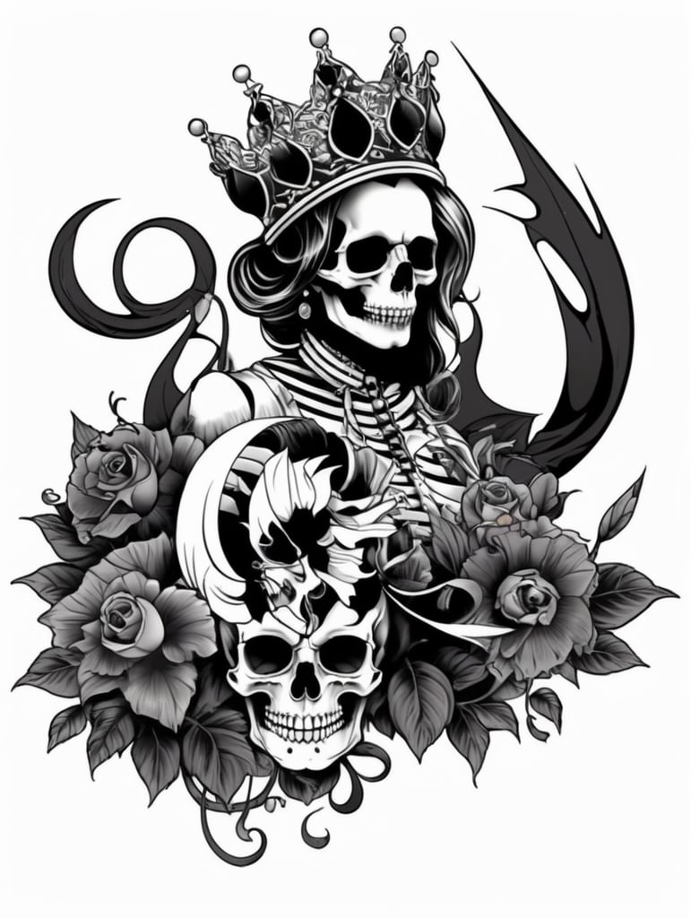 A vector art of a queen skeleton tattoo