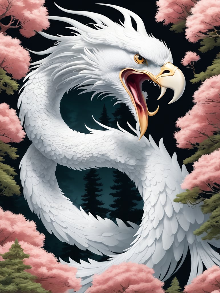 Japanese phoenix with cedar tree background