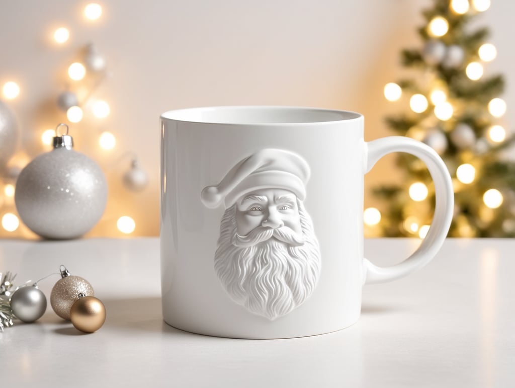 blank White ceramic mug, Christmas style photo, Christmas toys, Santa, mock up, mockup