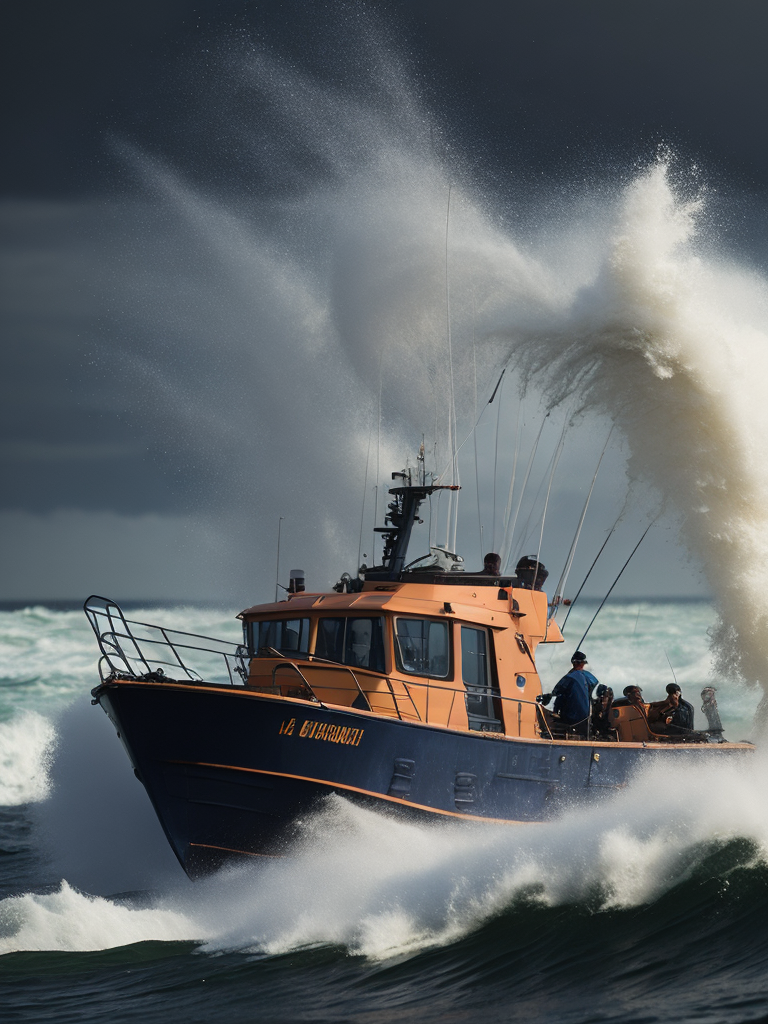 Crashing waves on a United States coast guard boat