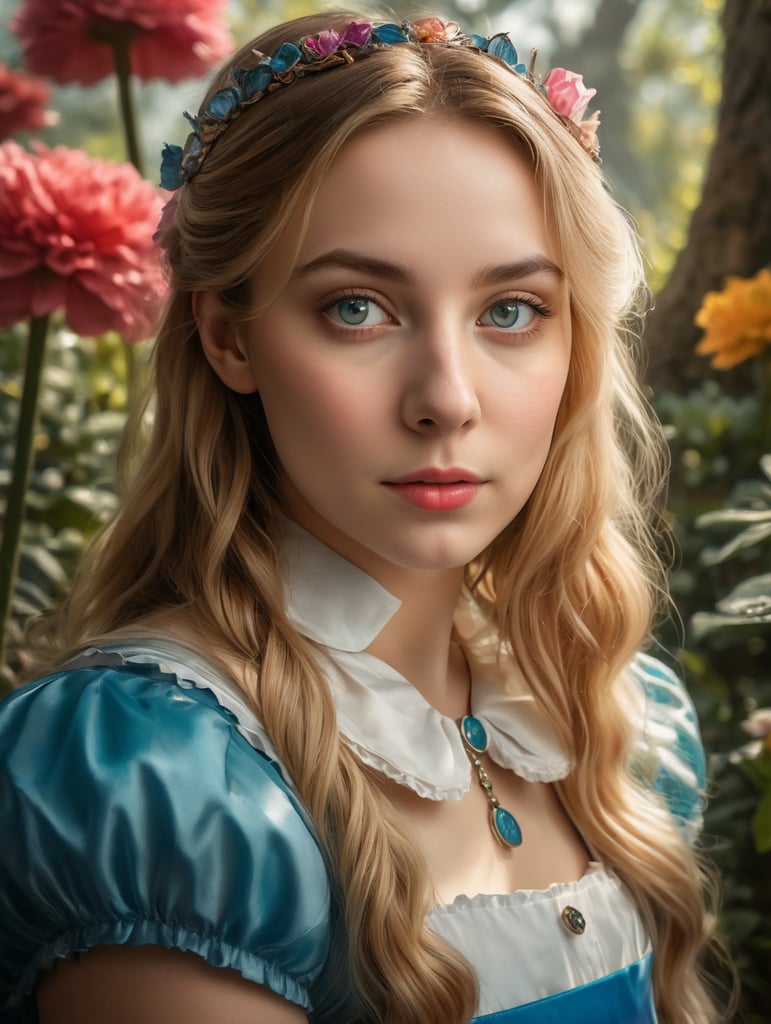 Portrait of Alice in wonderland, vivid colors, wide angle, super highly detailed, professional digital painting, concept art,