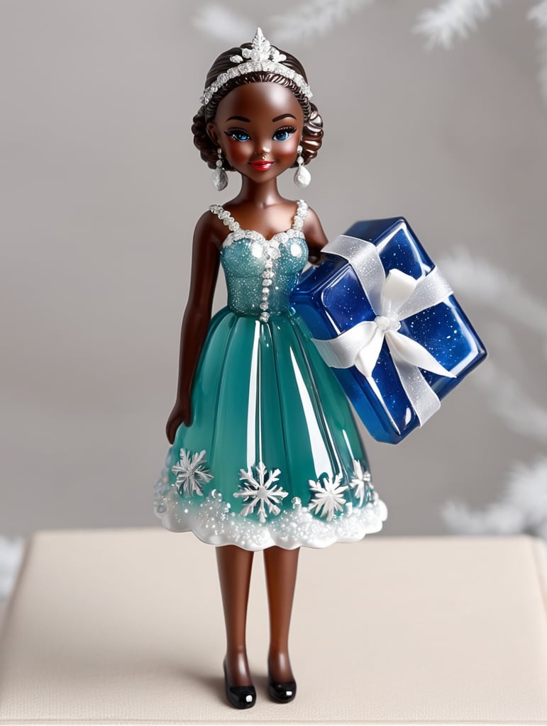 bahamas girl small glass glass figure holding gift box, christmas toy for the christmas tree