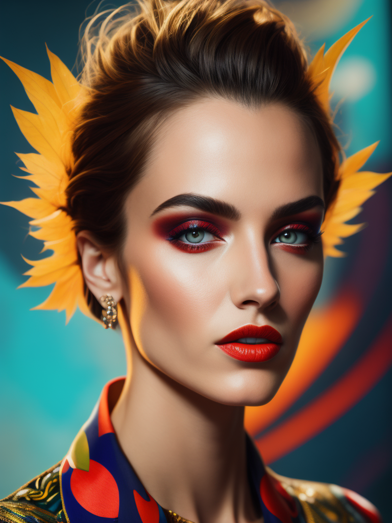 Portrait of Claire Forliani, bright and saturated colors, elegant, highly detailed, vogue, fashion magazine, sharp focus, bright expressive makeup, dramatic lighting, depth of field, incredibly high detailed, blurred background