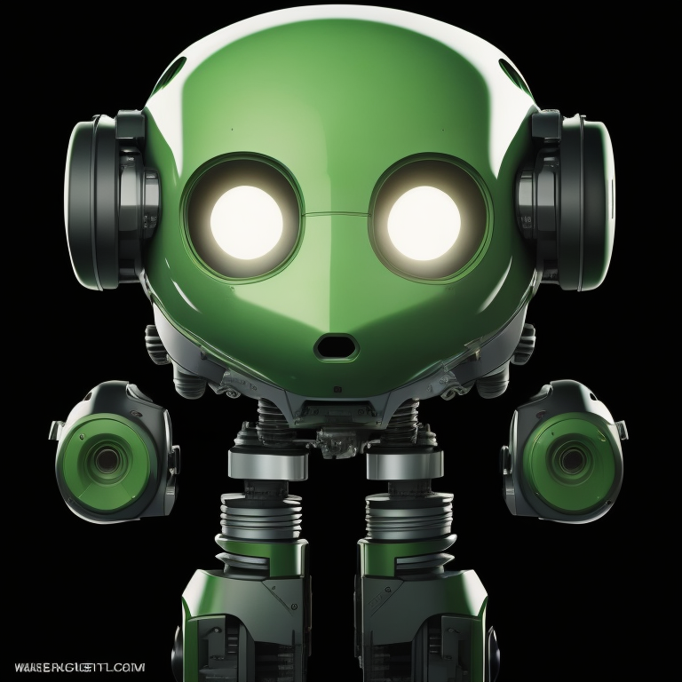 a robot who looks like it's from the future, in the style of thomas sully, green, emotive portraiture, craig mccracken, john larriva, shiny glossy, square eyes