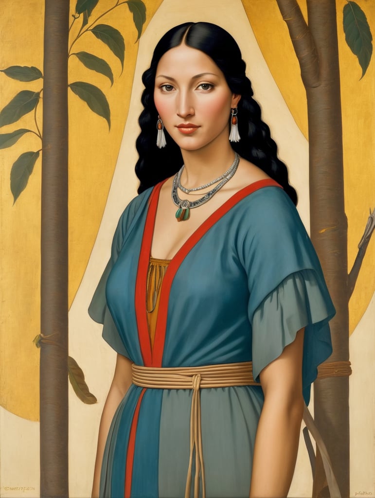 Pocahontas, Painting Oil Italy 15th Century, style of Sandro Botticelli