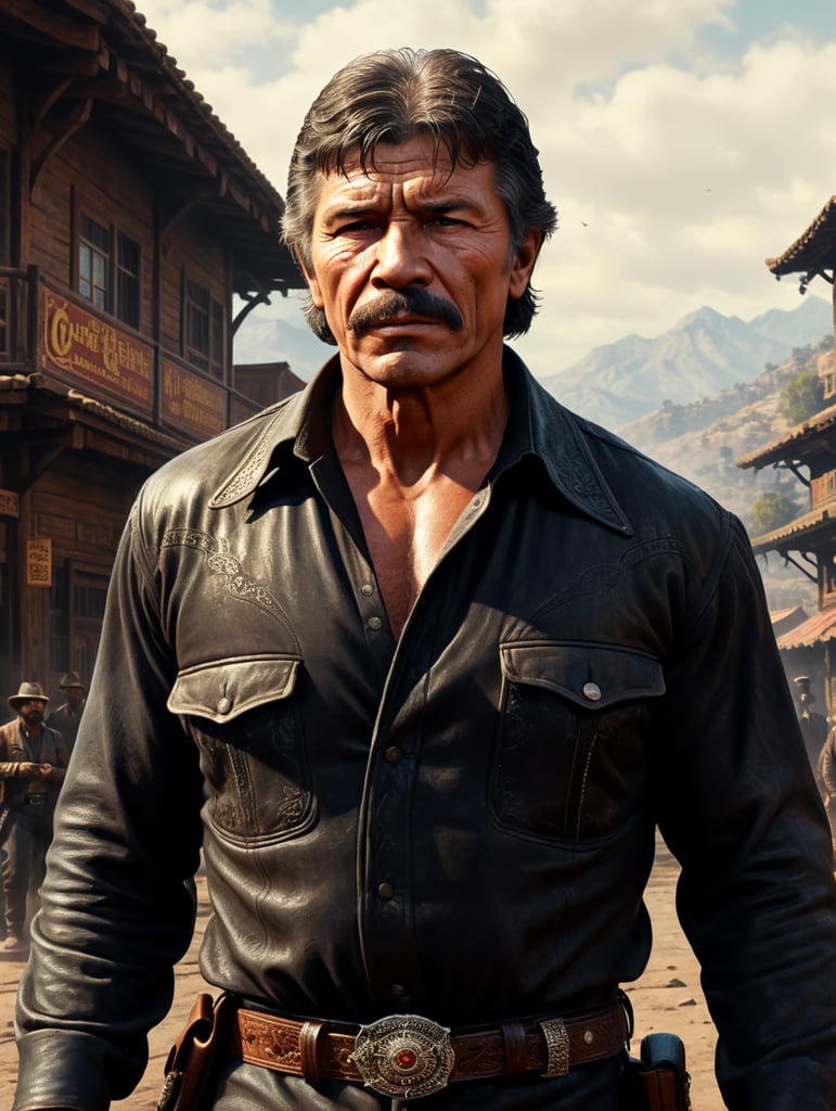 Charles Bronson, once upon a time in west, close-up scene, GTA-style
