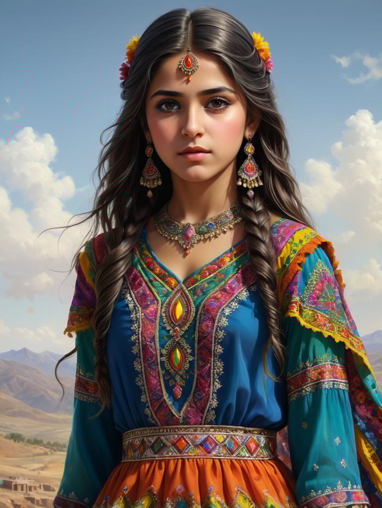 a kurdish young girl wearing kurdish dress in white background