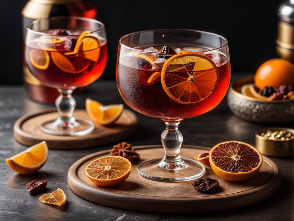 Negroni Cocktail with dried fruit slices