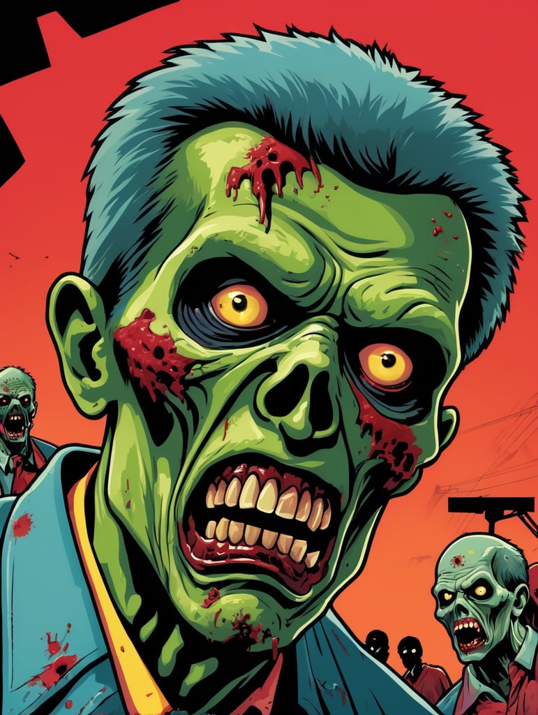 Pop art illustration, zombies running through the streets