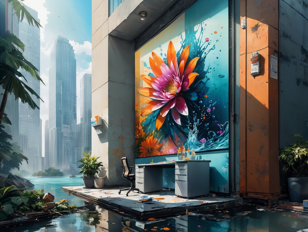 Офис. Большие окна . Высотка. Куллер. В куллере вода и плавает цветок. Всем хочется пить. Но только одному человеку можно выпить эту воду