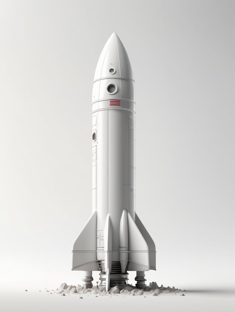 3d rocket render on white background, isolated