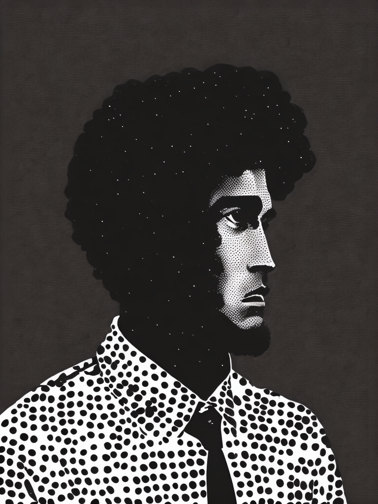 an illustration of a man, halftone print, made of felt, abstract surrealism, surreal, neo-expressionism, hyper-detailed