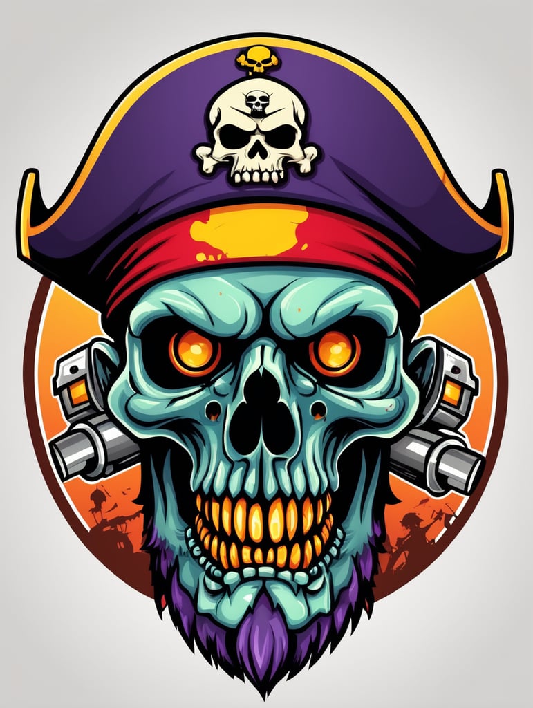 Aggressive Zombie skull captain pirate mascot logo, e-gaming, bright colors, Gaming Logo, vector image