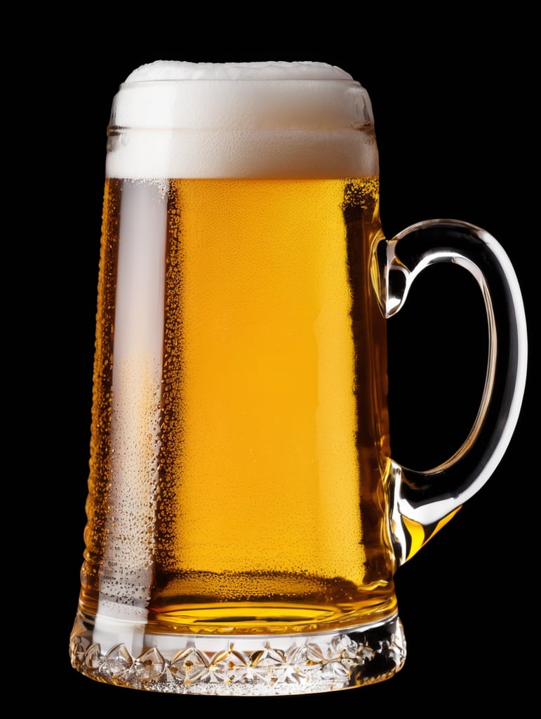 glass beer mug, isolated, black background, professional photo