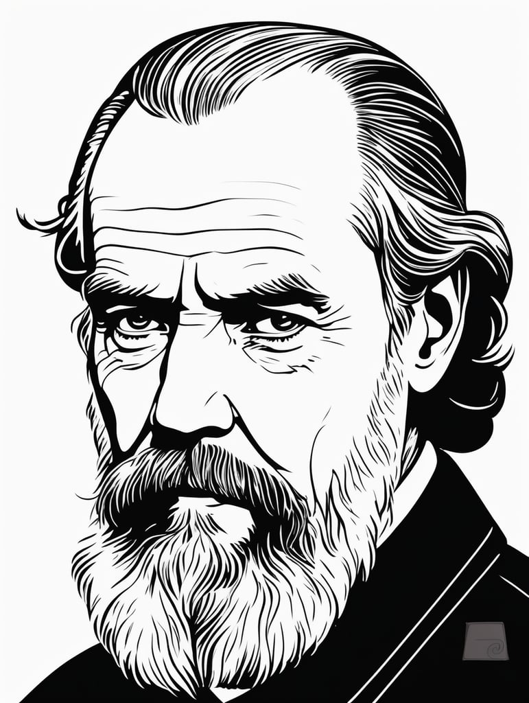Leo Tolstoy, in the style of basic simple line art vector comic art on white background